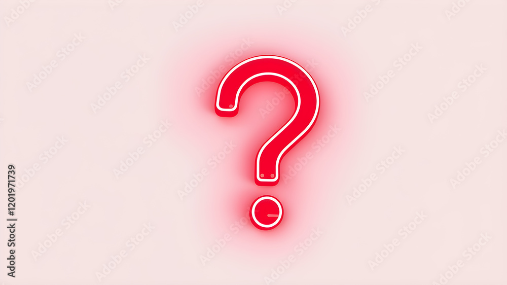 Neon 3D image of 3D red neon question mark, solid white background. Generative AI Neon 3D image of 3D red neon question mark, solid white background. Generative AI