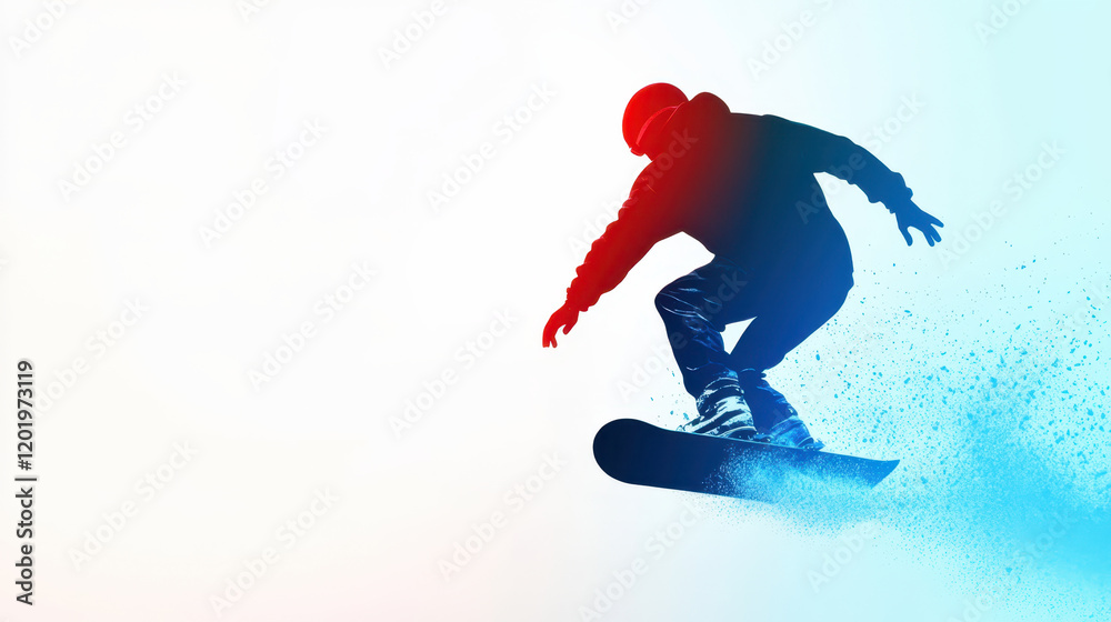 Obraz premium Snowboarder carving through snow, showcasing dynamic movement and style