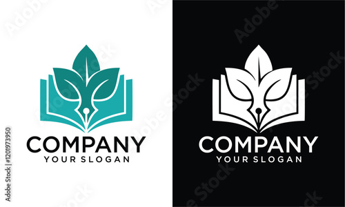 Creative Education Logo with book leaf icon design graphic symbol and creative nature design illustration concept