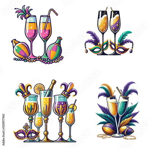 mardi gras Champagne or cocktail glasses vector illustration