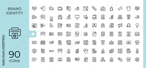 Branding linear icon collection. Includes thin line development, media, web, marketing, quality, loyal, stationery, customer. Collection for mobile and web apps. Editable stroke. Vector illustration.