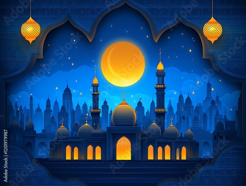Majestic Mosque Cityscape Underneath A Bright Moon