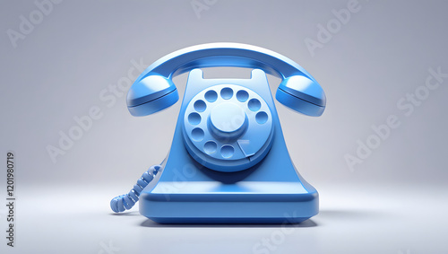 Blue phone icon or contact website mobile symbol isolated on classic communication telephone white background with service support hotline concept.