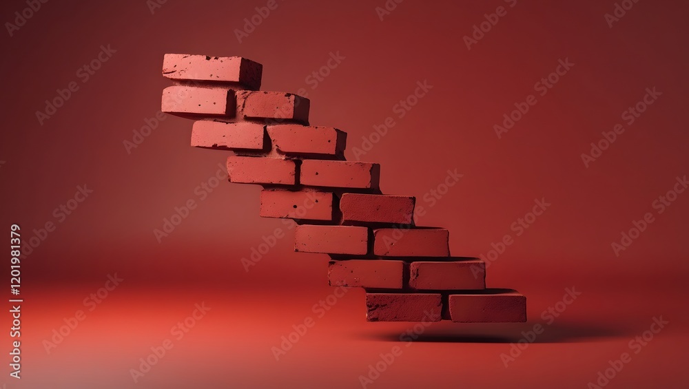 Red brick steps, isolated on red background. Red brick steps, isolated on red background.