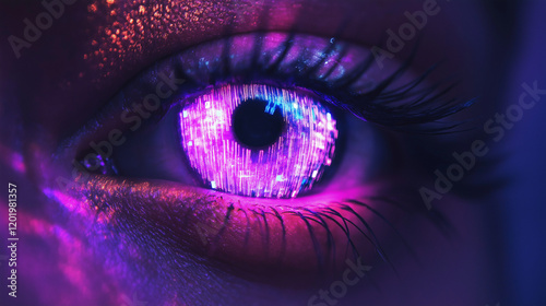 Exploring knowledge and privacy through information visualization digital realm eye close-up futuristic concept