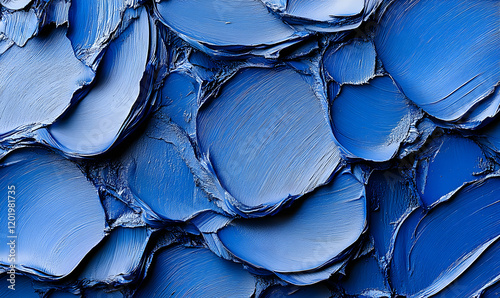 Abstract blue paint texture, impasto style, thick brushstrokes, vibrant color, artistic background.