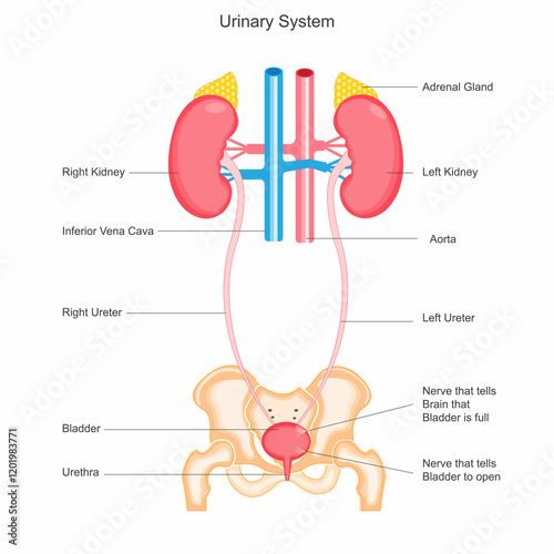 Human Urinary Tract Anatomy. Human kidneys anatomy. Human internal organ.
