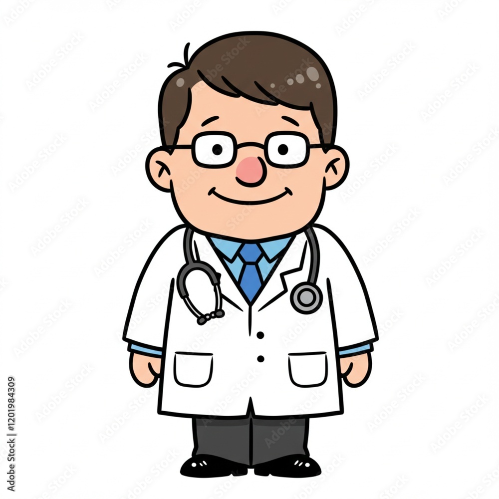 Friendly Cartoon Doctor Character Male Physician in White Coat with Stethoscope Medical Illustration Friendly Cartoon Doctor Character Male Physician in White Coat with Stethoscope Medical Illustration