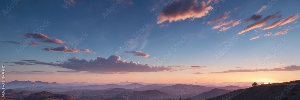 A bright blue sky with thin, wispy clouds scattered across the horizon, vast, outdoor A bright blue sky with thin, wispy clouds scattered across the horizon, vast, outdoor