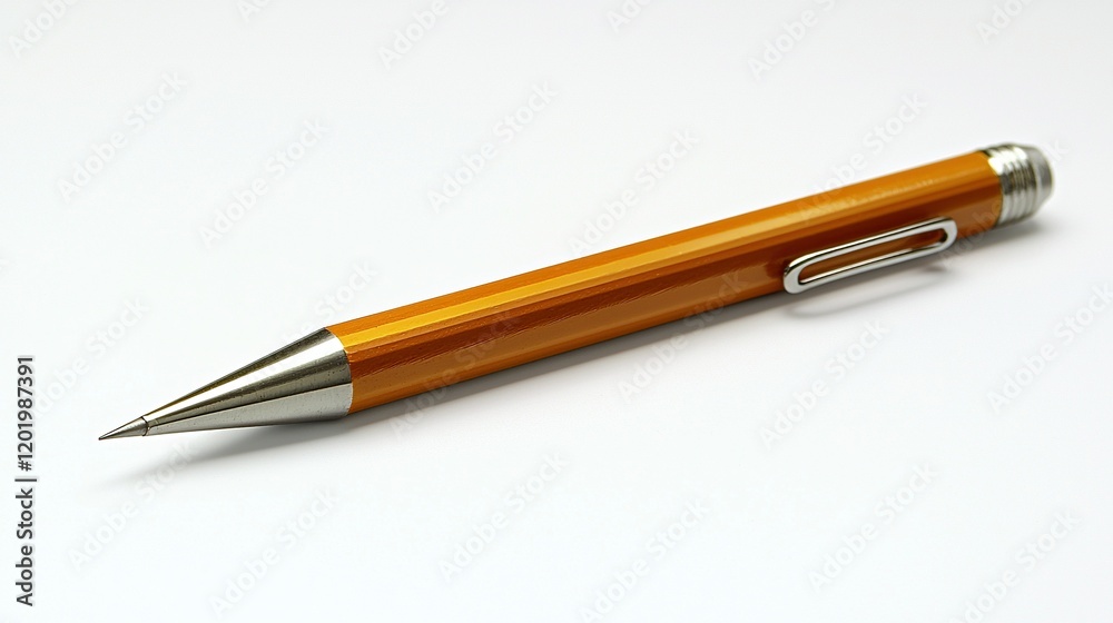 Gold mechanical pencil on white background, ready to write. Gold mechanical pencil on white background, ready to write.