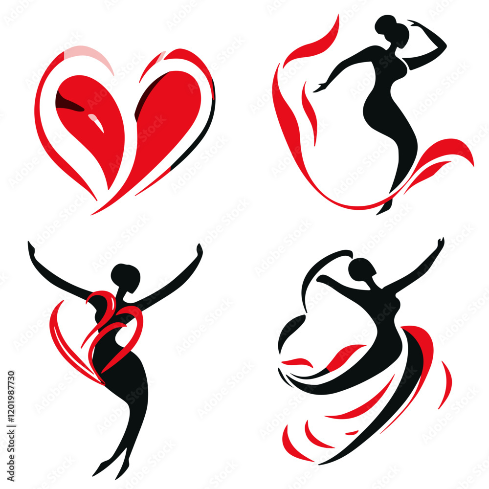 Obraz premium Valentine's Day themed designs featuring dancing silhouettes and heart shapes