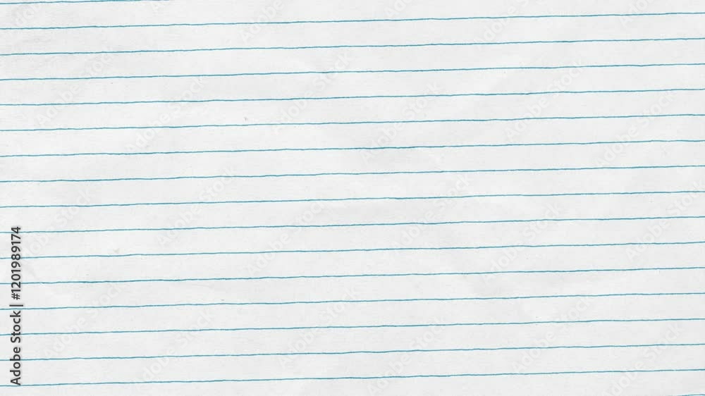 Looping background animation of a crumpled up lined paper. Wrinkled white paper with blue horizontal lines background for motion graphics.