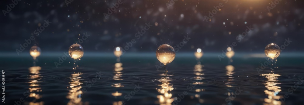 custom made wallpaper toronto digitalA collection of tiny oil droplets floating in unison above a peaceful ocean at night, waves, dark, stars