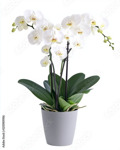 Wallpaper Mural Stunning white orchids in a sleek modern pot create a serene ambiance. Perfect for home decor or gifting. Bring nature indoors with this beautiful arrangement. Generative AI Torontodigital.ca