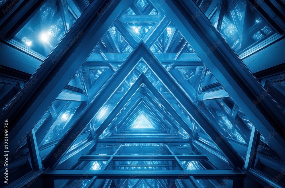 Intricate Geometric Architecture of a Modern Skylight with Blue Tones and Symmetrical Lines Captured from Below in a Striking Perspective Intricate Geometric Architecture of a Modern Skylight with Blue Tones and Symmetrical Lines Captured from Below in a Striking Perspective