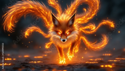 Fiery Fox Spirit Digital Art Mystical Flame Artwork