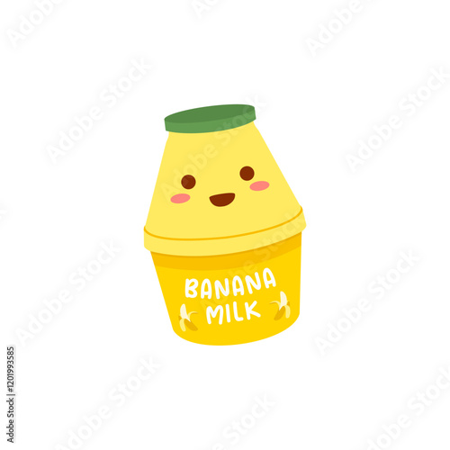 Cute Korean Banana Milk Bottle with Face. Cartoon Character Illustration