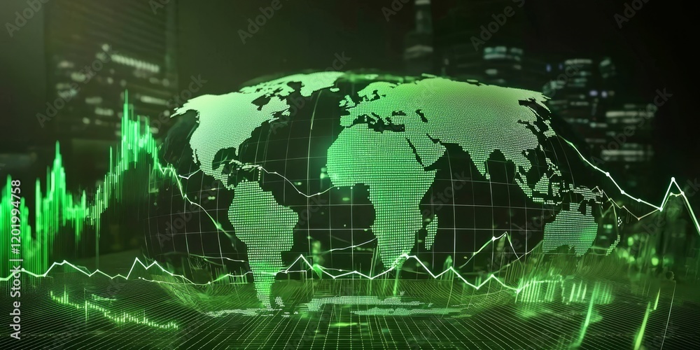 Obraz premium Digital globe backdrop highlighting global stock market trends.
