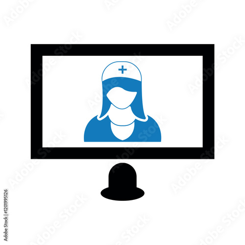 Online doctor laptop icon.