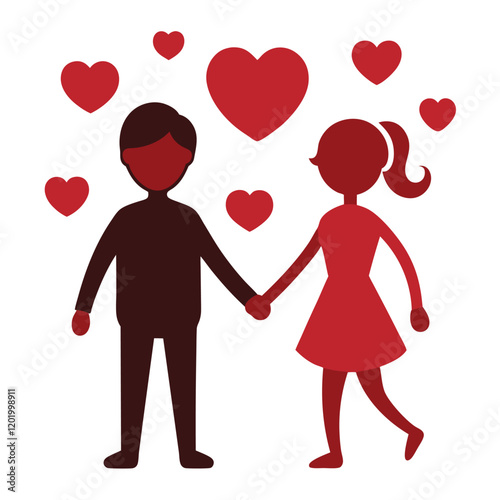 A couple holding hands with love silhouette vector illustration on a white background