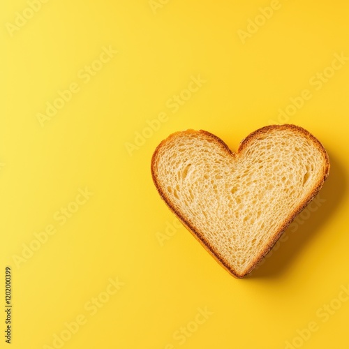 Heart-Shaped Slice of Bread on a Bright Yellow Background