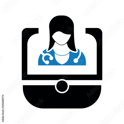 Online doctor laptop icon.