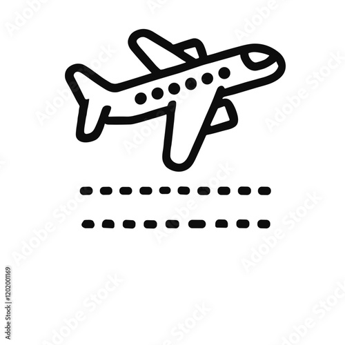 Minimalistic black-and-white line art icon of simple airplane in clean professional vector style 