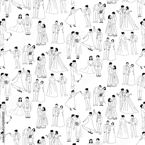 couple doodle illustration seamless pattern