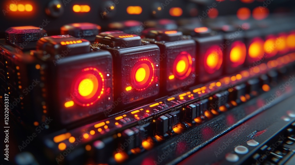 Futuristic server rack with glowing red lights. Futuristic server rack with glowing red lights.
