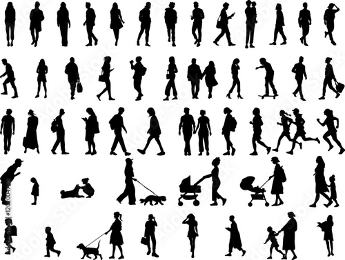 people full body illustration standing with varios activties element set silhouettes