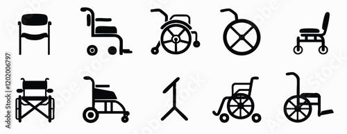 Set of hospitality icon , tools, and wheel chair icon collection in black vector design
