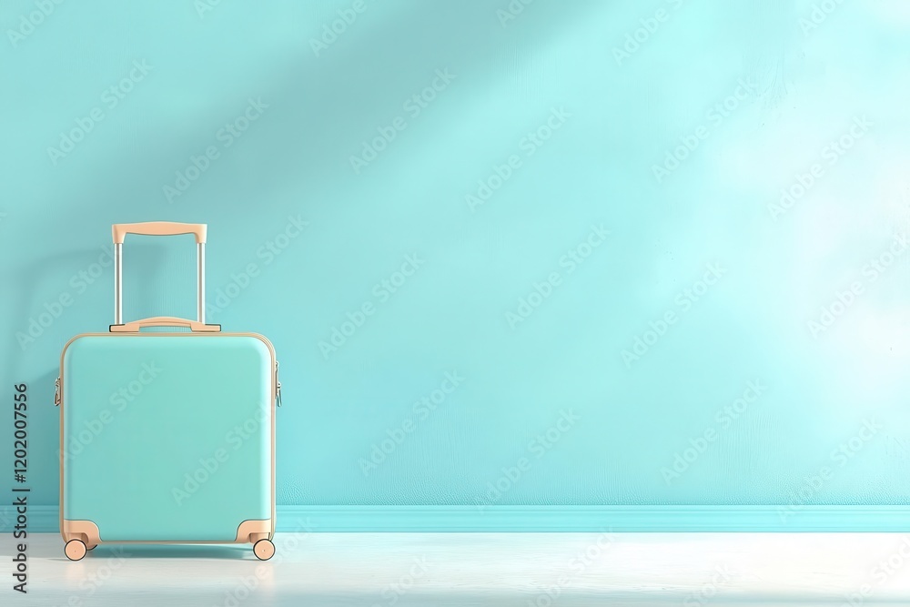 A minimalist design of a suitcase icon in pastel blue with faint shadowing A minimalist design of a suitcase icon in pastel blue with faint shadowing