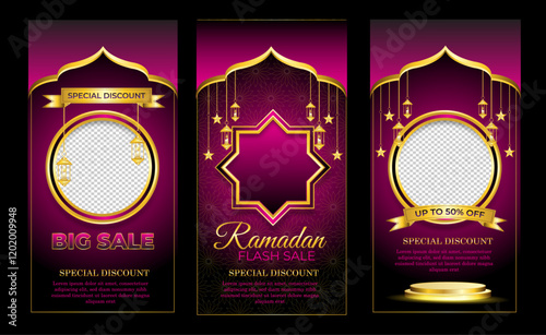 set of ramadan flash sale banner pink background