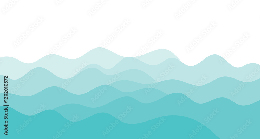 Sea waves. Blue river ocean wave layer vector background illustration