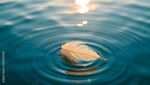 a feather floating on top of a body of water