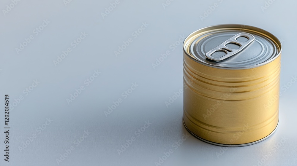 Close-up of unopened canned food with recall label on clean white background, slight tilt emphasizing label, copy space for text. Close-up of unopened canned food with recall label on clean white background, slight tilt emphasizing label, copy space for text.