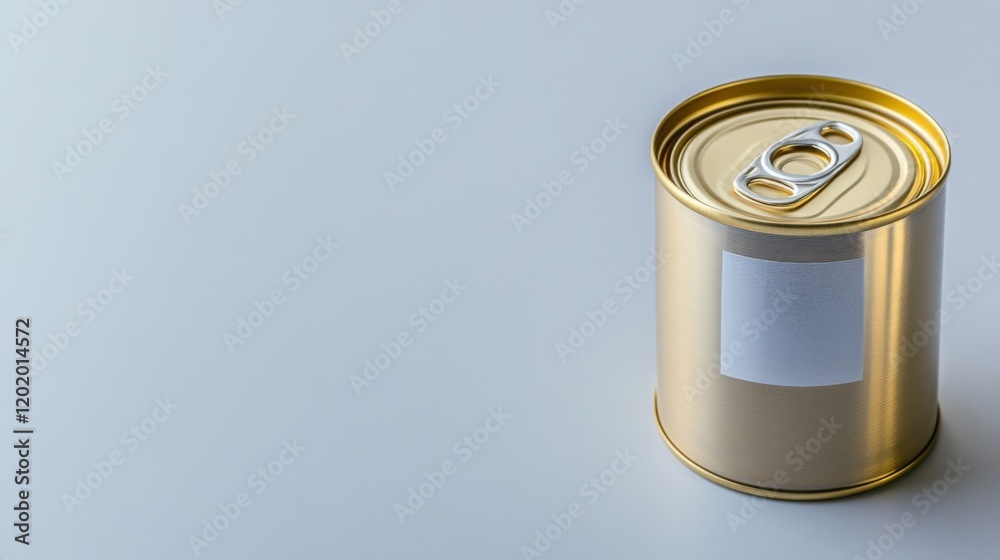 Close-up of unopened canned food with recall label on clean white background, slight tilt emphasizing label, copy space for text. Close-up of unopened canned food with recall label on clean white background, slight tilt emphasizing label, copy space for text.