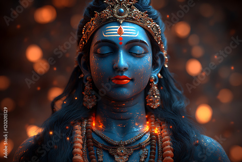A futuristic depiction of Shiva with cyberpunk elements, featuring a glowing aura, advanced technology, blending divinity with modernity and cosmic energy