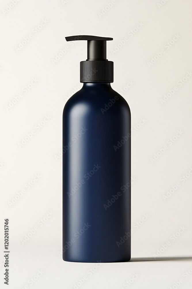 Matte navy pump bottle against light background Matte navy pump bottle against light background