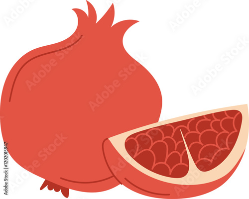 Whole Pomegranate with a Slice Showing Juicy Red Seeds