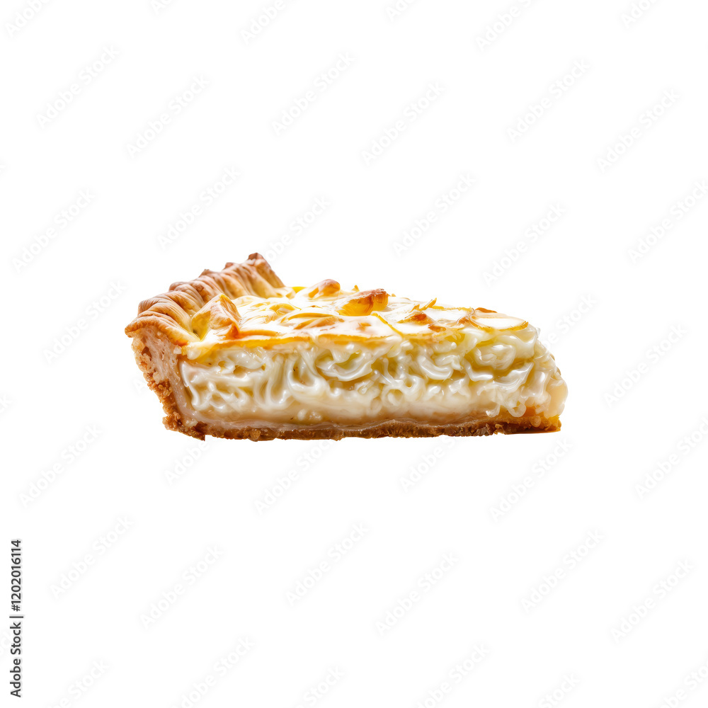 Slice of Creamy Pie: A single slice of creamy pie with a flaky crust, invitingly displayed on a clean background, ready to satisfy your sweet tooth. Slice of Creamy Pie: A single slice of creamy pie with a flaky crust, invitingly displayed on a clean background, ready to satisfy your sweet tooth.