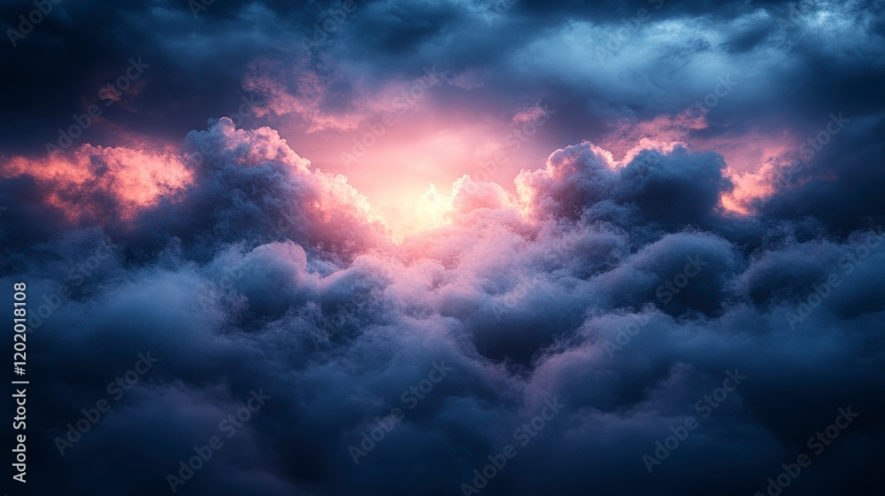 Obraz premium Dramatic Sunset Sky Above Dark Cloudscape Heavenly Light Breaking Through