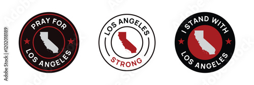 Pray for Los Angeles vector, Los Angeles wildfire in California state, USA illustration for banner, t-shirt, poster, sticker, badges, social media design
