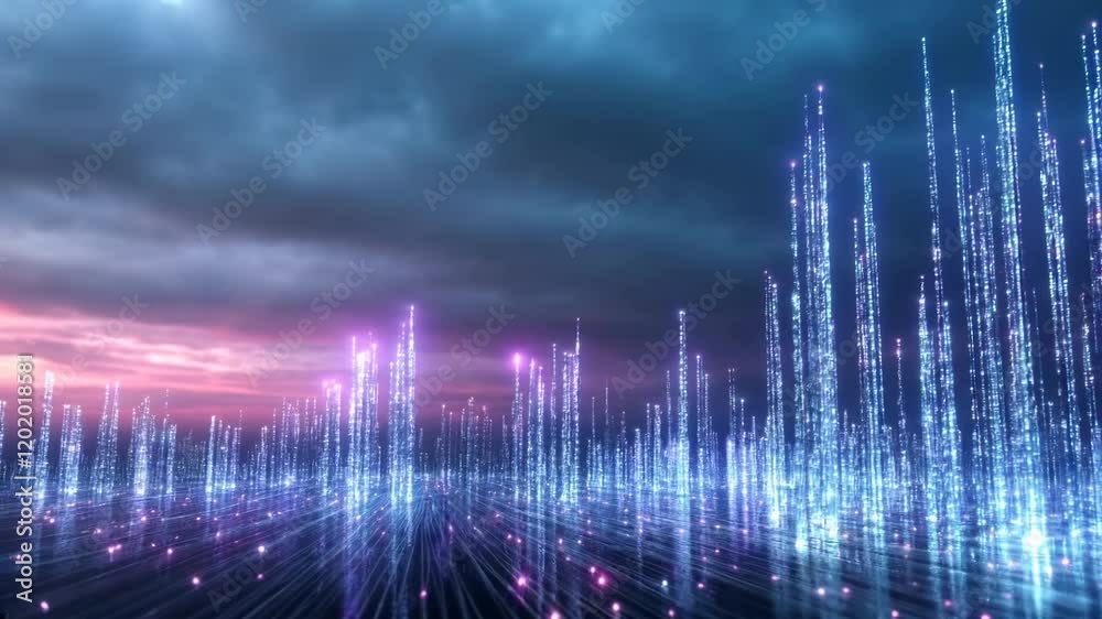 Glowing blue data pillars, horizontal video, perfect for fintech services, data analytics and digital business solutions
Glowing blue data pillars, horizontal video, perfect for fintech services, data analytics and digital business solutions
