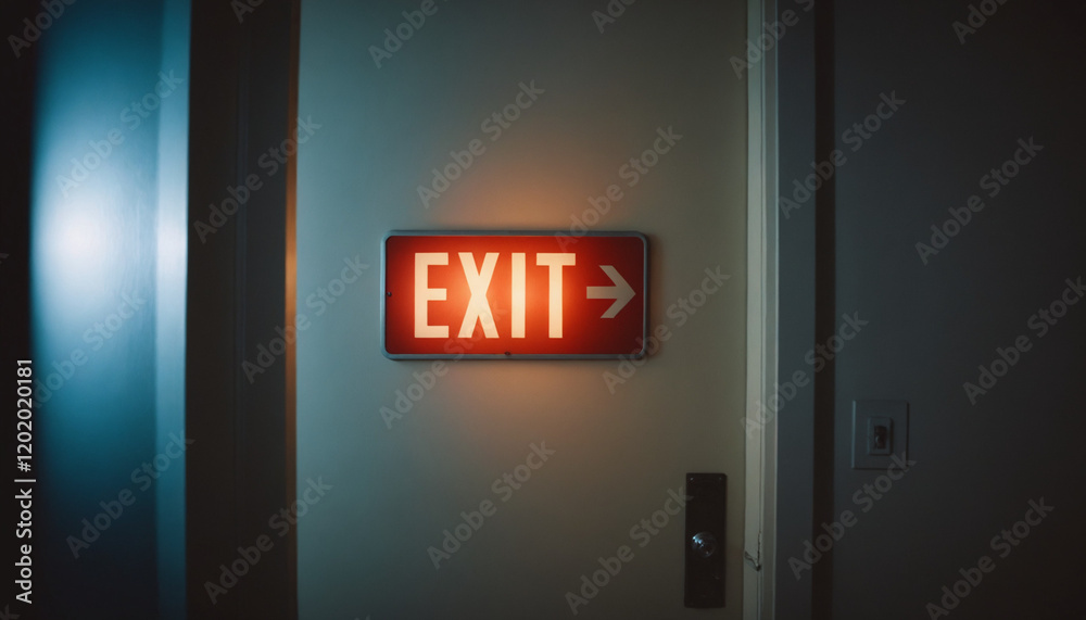 Illuminated Red Exit Sign Guiding Towards Safety Illuminated Red Exit Sign Guiding Towards Safety