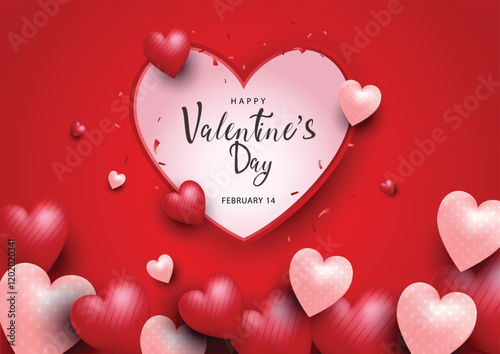 happy Valentine's Day Poster or banner with many hearts. abstract vector illustration design