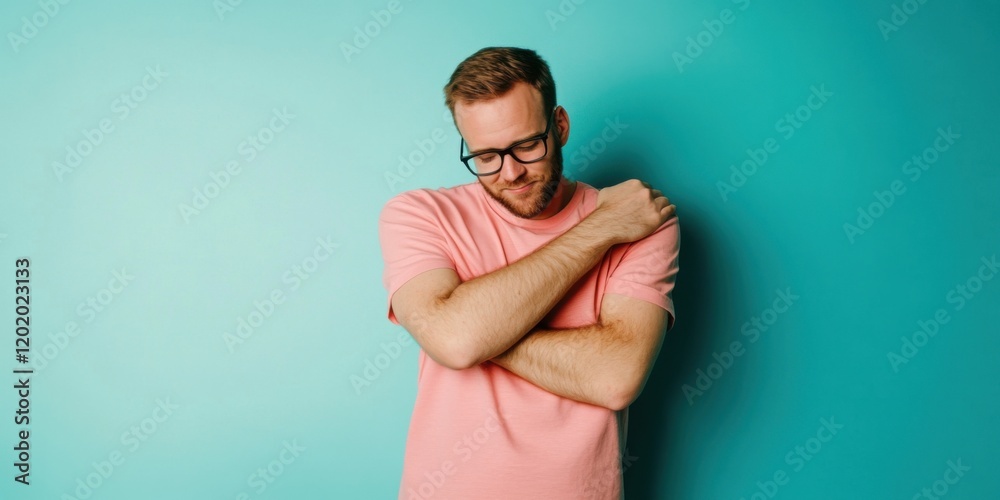 A Casual Pose of a Thoughtful Man Relaxing Against a Bright and Vibrant Background A Casual Pose of a Thoughtful Man Relaxing Against a Bright and Vibrant Background