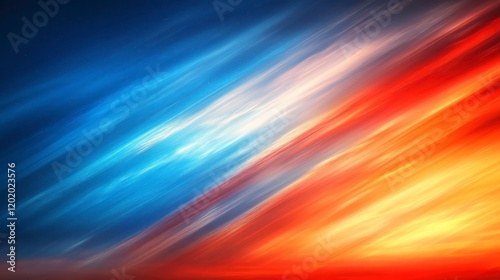 Abstract Diagonal Sky Vibrant Blue and Orange Sunset Hues Dynamic Cloud Streaks Artistic Background