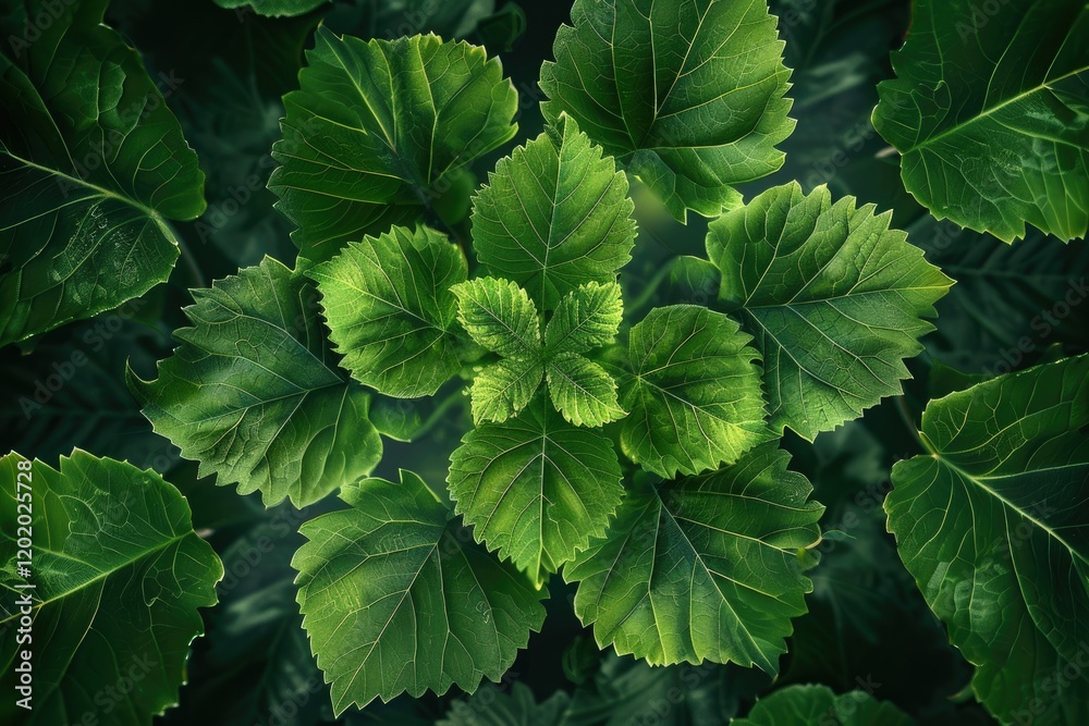 Detailed Color Image of Kaleidoscope of Green Leaves with Unique Textures Detailed Color Image of Kaleidoscope of Green Leaves with Unique Textures