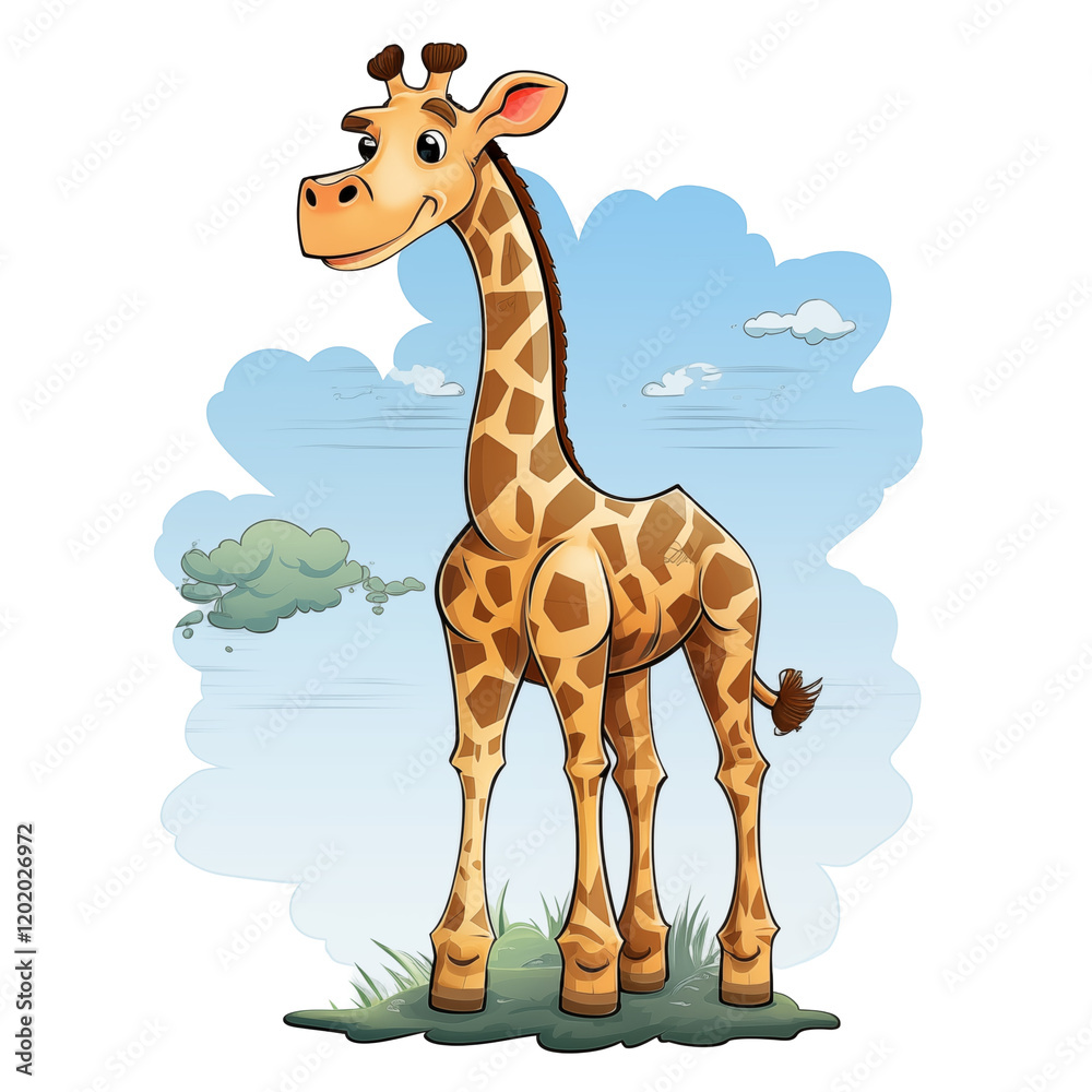 Naklejka premium Smiling Cartoon Giraffe in a Natural Setting